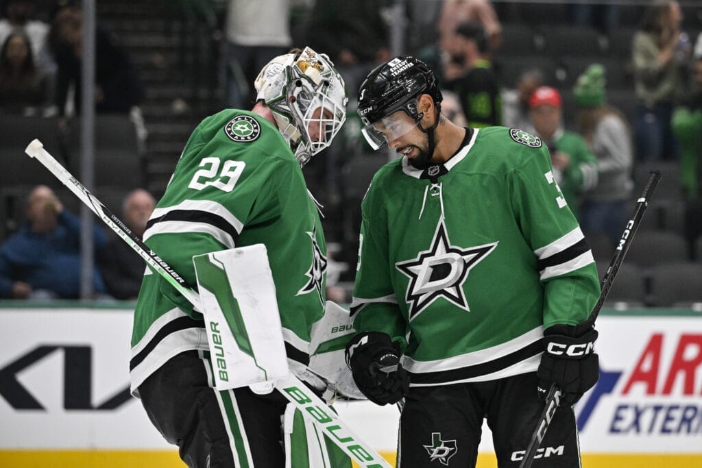 Dallas Stars Jake Oettinger and Matt Dumba