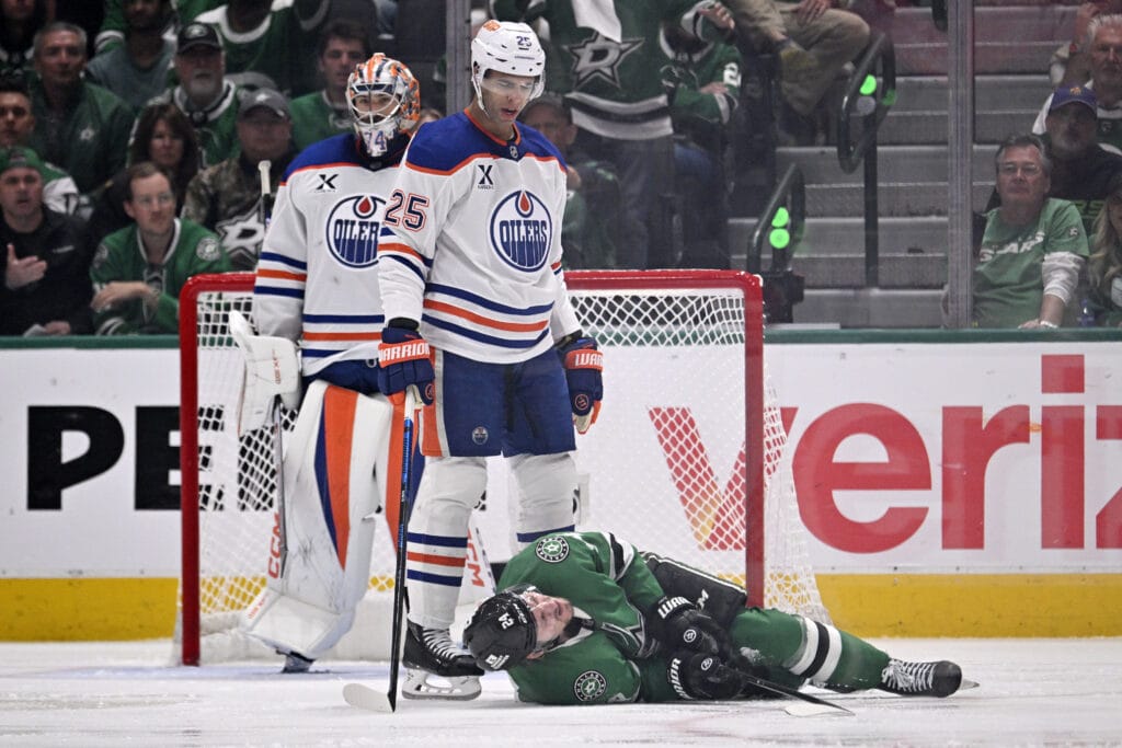 Dallas Stars forward Roope Hintz injured by Darnell Nurse -- Game 2 vs Edmonton Oilers