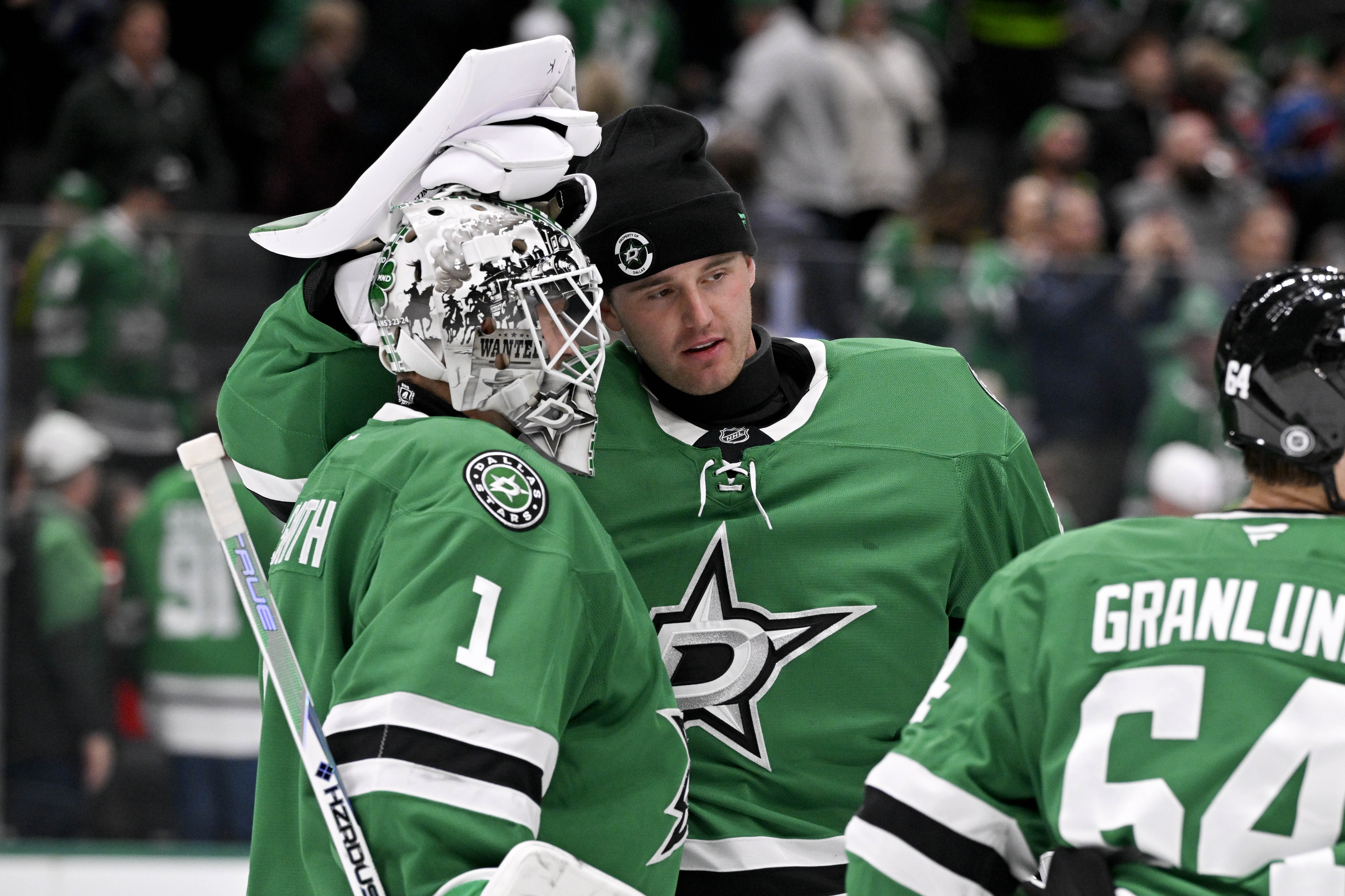 Dallas Stars goalies Jake Oettinger and Casey DeSmith