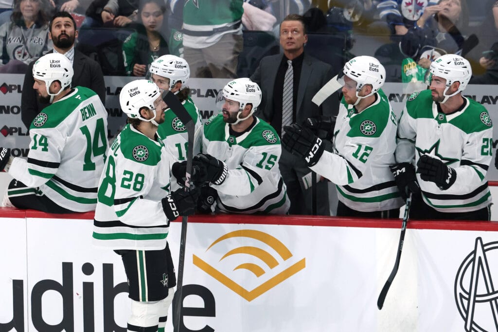Dallas Stars defenseman Alex Petrovic vs Winnipeg Jets