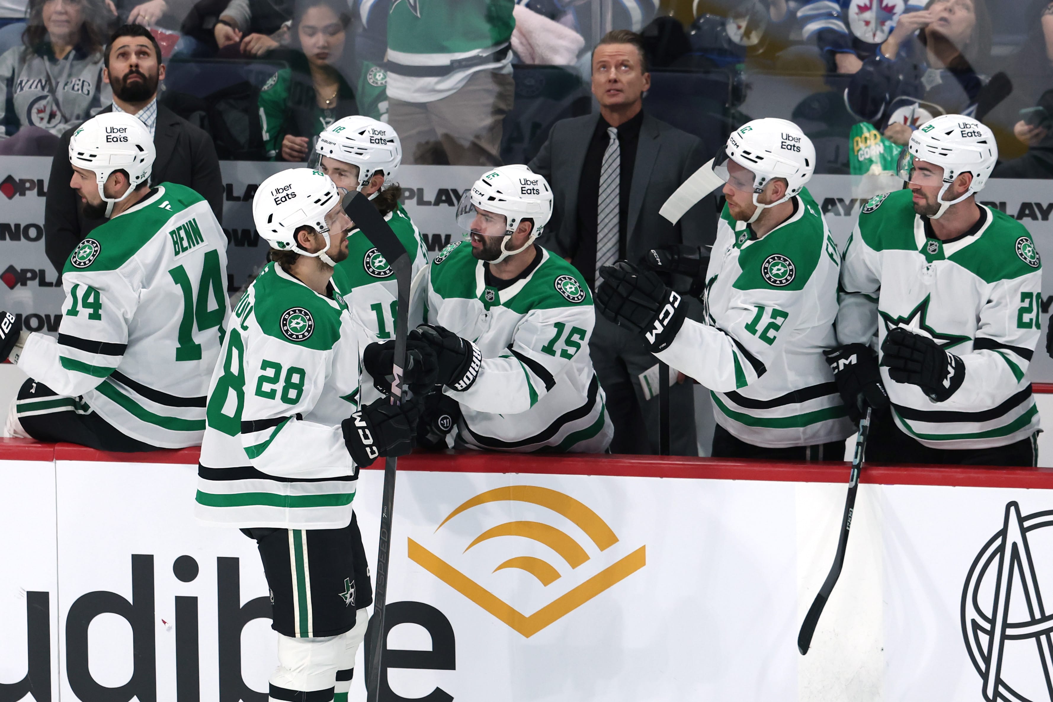 Dallas Stars defenseman Alex Petrovic vs Winnipeg Jets