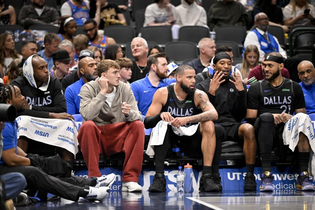 Mavericks' Caleb Martin, Cooper Flagg, Khris Middleton, Brandon Williams and Daniel Gafford