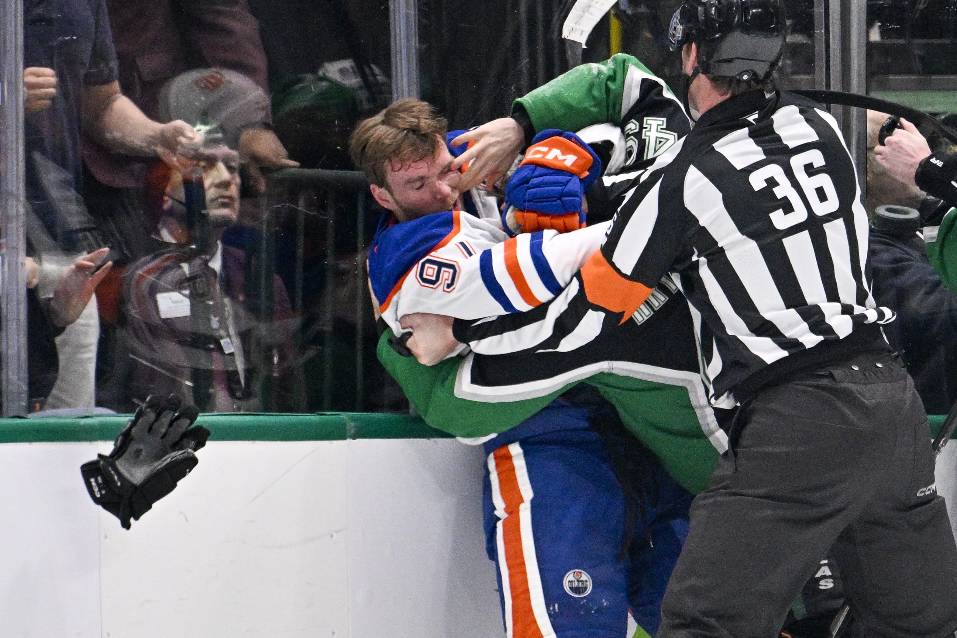 Dallas Stars forward Justin Hryckowian vs Edmonton Oilers