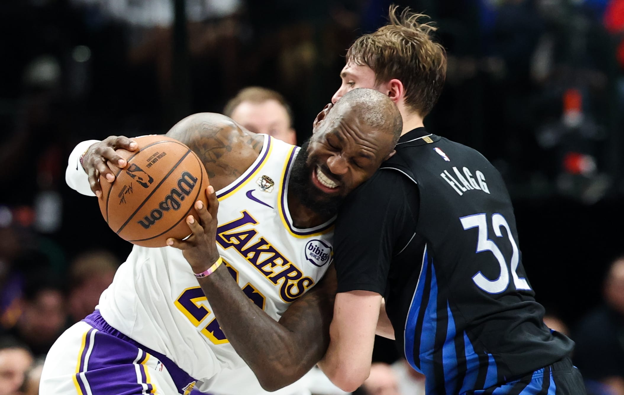 Lakers' LeBron James going at Mavericks' Cooper Flagg