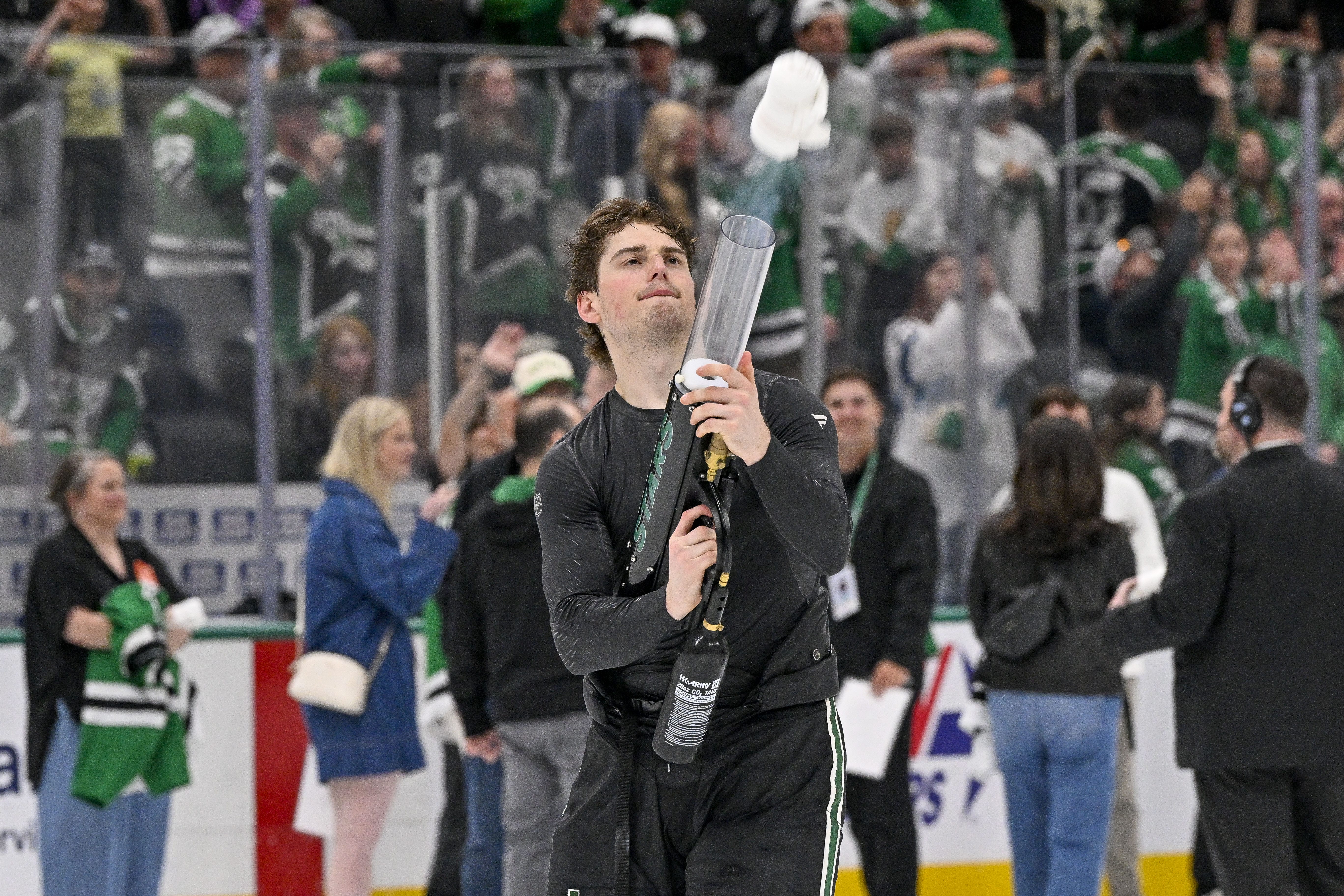 Dallas Stars forward Justin Hryckowian fan appreciation vs New York Rangers