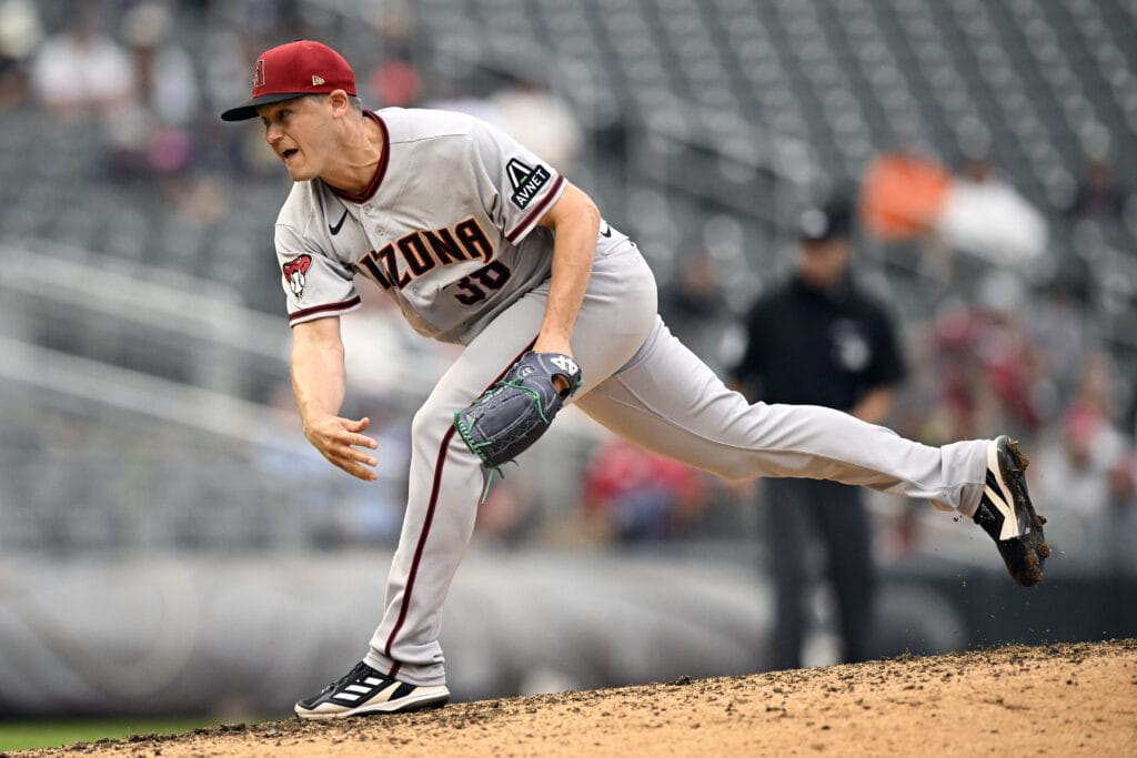 New Diamondbacks closer Paul Sewald pitches against the Minnesota Twins at Target Field.
