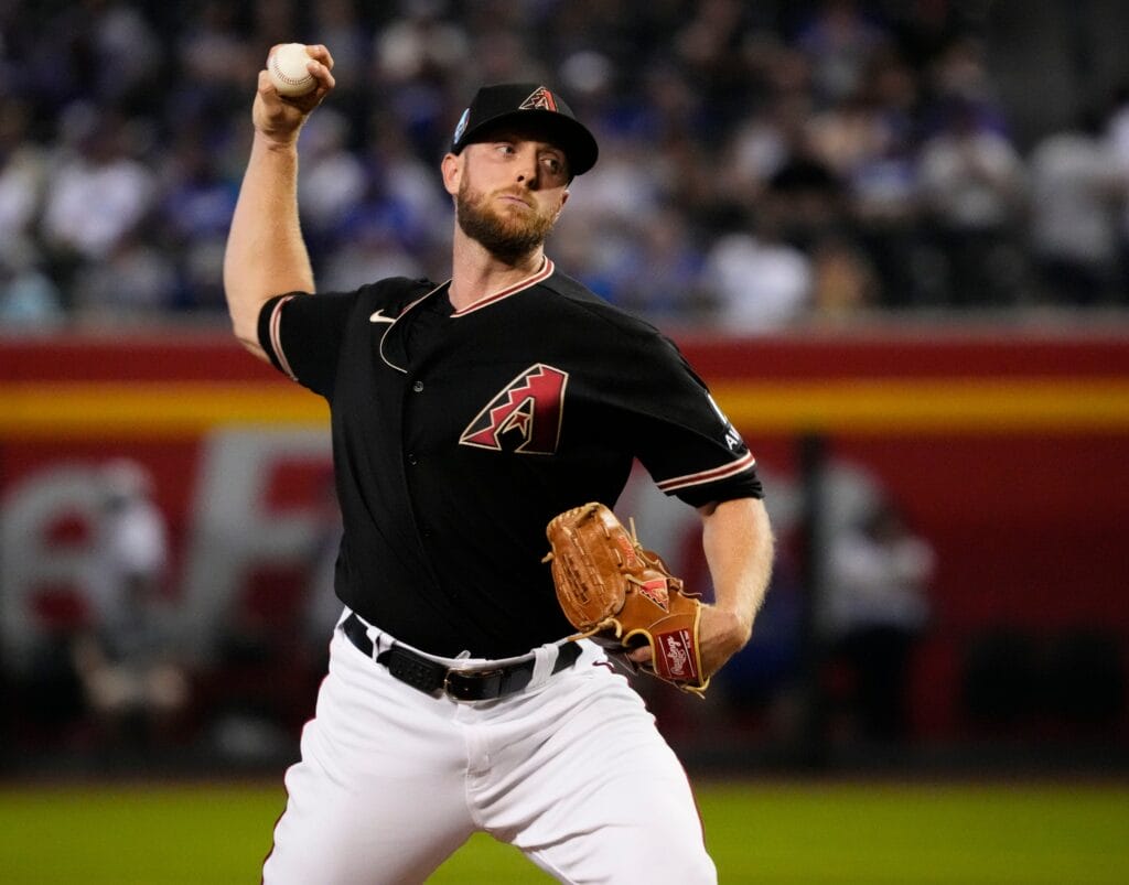 Diamondbacks starting pitcher Merrill Kelly pitches against the Los Angeles Dodgers on Wednesday at Chase Field.