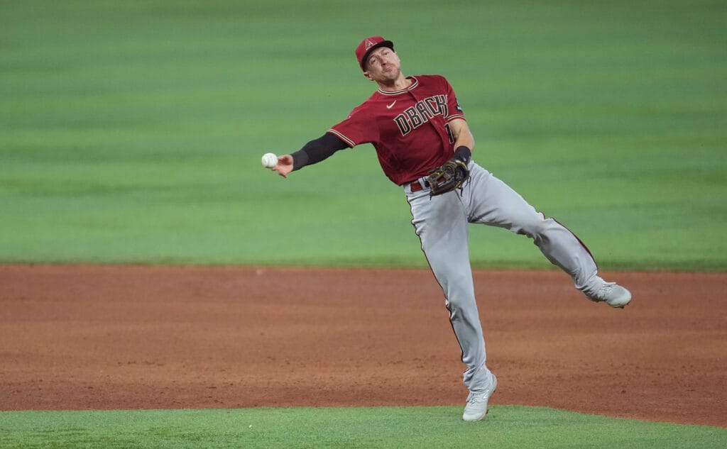 Arizona Diamondbacks shortstop Nick Ahmed throws out Detroit