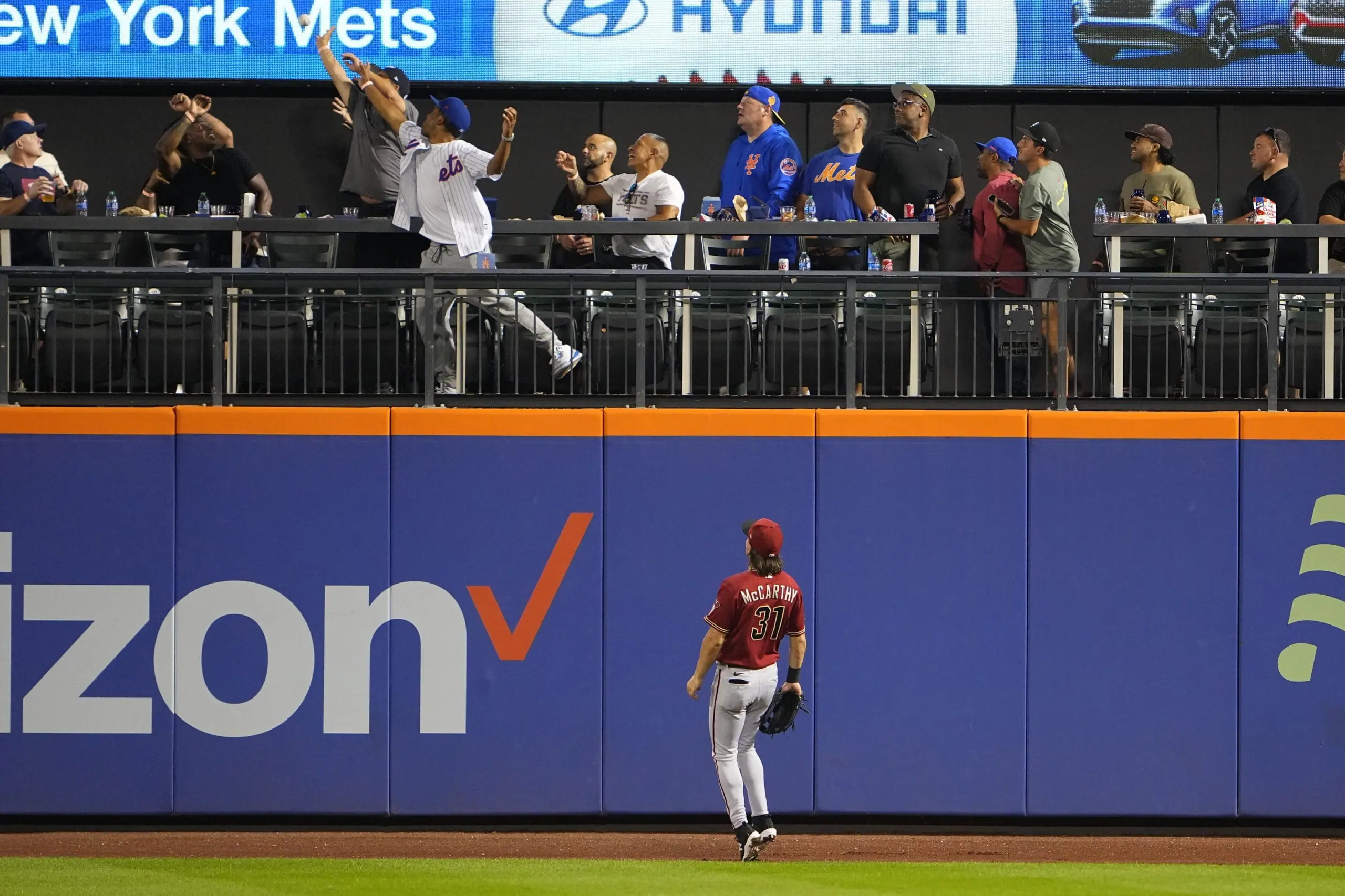 Diamondbacks outfielder Jake McCarthy watches a Mark Vientos home runs sail over the fence at Citi Field.