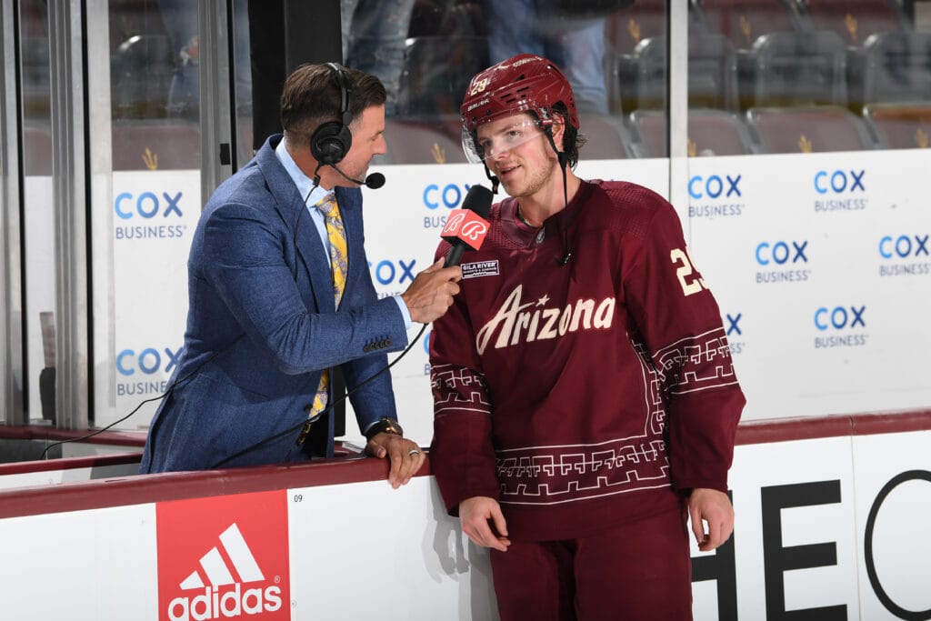 The Coyotes broadcast team will still include play-by-play man Matt McConnell and analyst Tyson Nash.