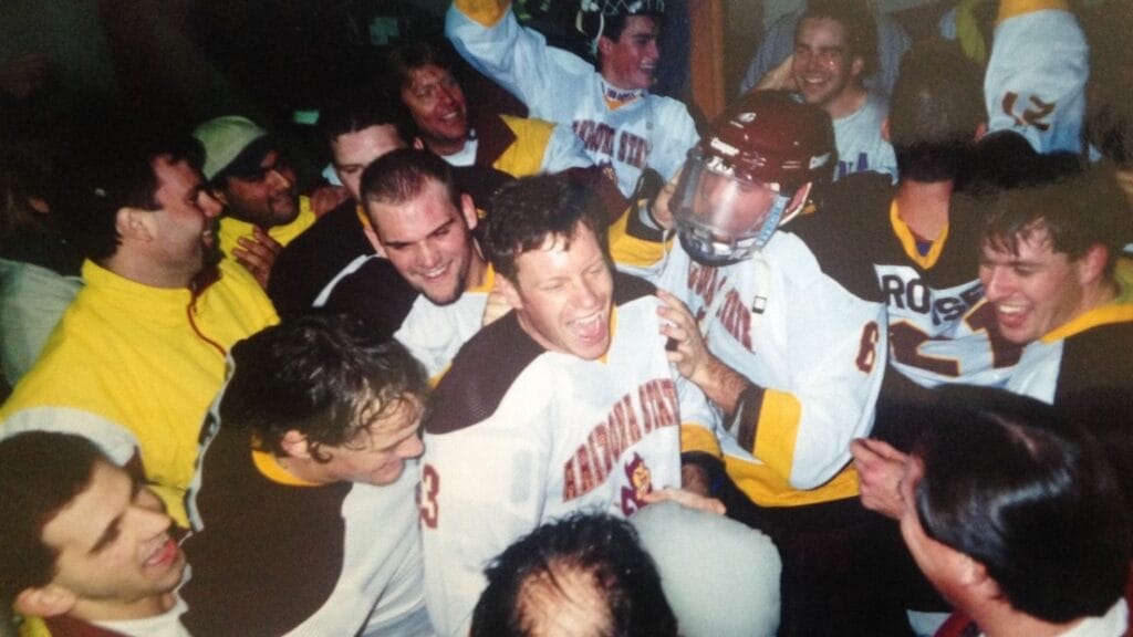 Greg Powers and the Sun Devils celebrate their first ever win against Arizona in Powers' freshman year at ASU (1995-96).