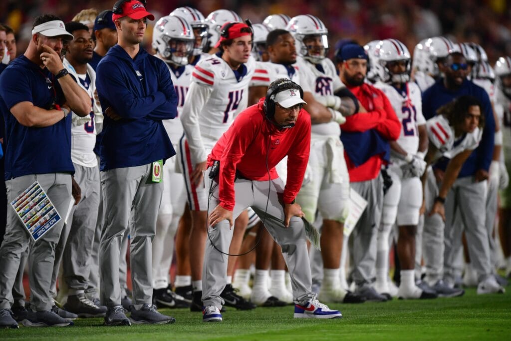Arizona head coach Jedd Fisch watches during overtime against USC (Gary A. Vasquez-USA TODAY Sports)