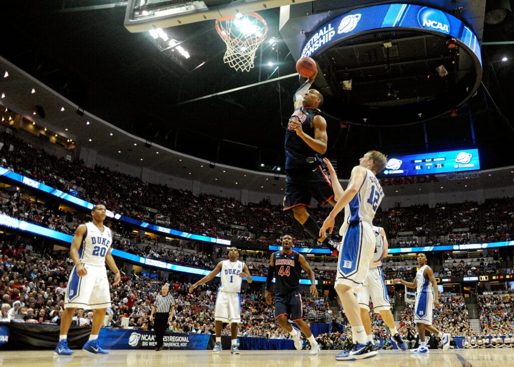 Derrick Williams had one of the great performances in the Arizona-Duke rivalry, with 32 points in the 2011 Sweet 16. (Photo by Kevork Djansezian/Getty Images)