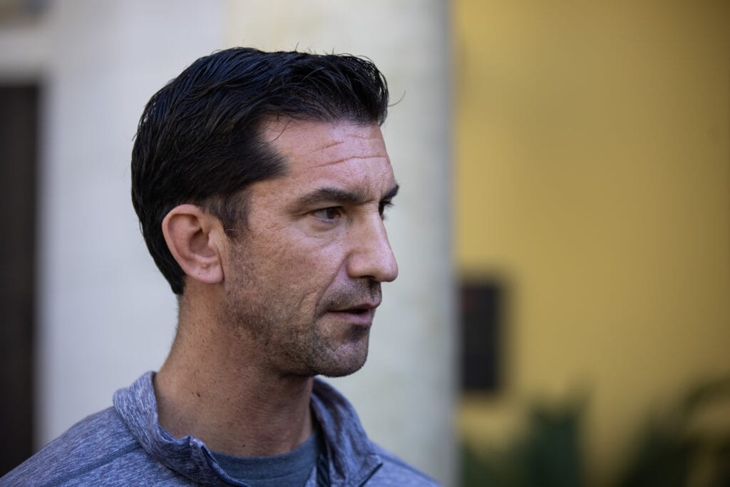 Diamondbacks general manager Mike Hazen speaks to the media during the MLB General Manager's Meetings at Omni Scottsdale Resort and Spa.