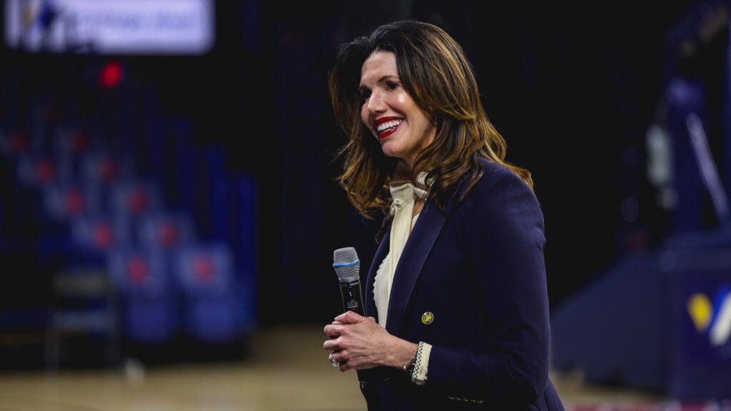 Desireé Reed-Francois addresses Arizona Wildcats athletes on Monday at McKale Center (Photo by Arizona Athletics)
