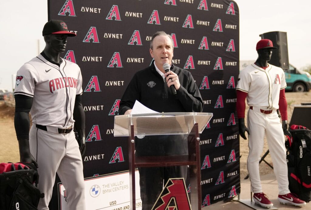 Diamondbacks President and CEO Derrick Hall kicks-off the 13th annual DBacks Celebrity Golf Classic at Talking Stick Golf Club in Scottsdale.