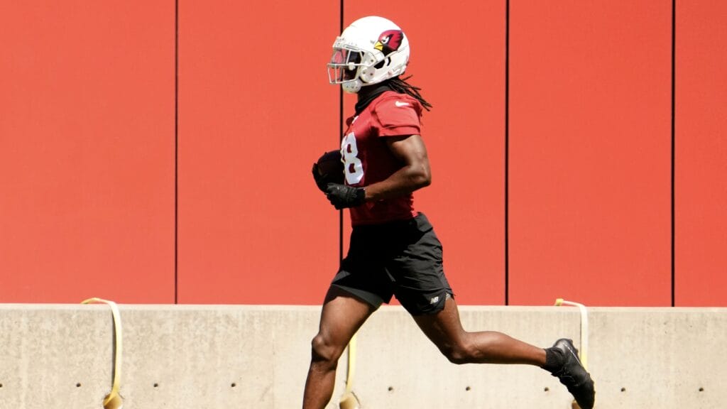 Marvin Harrison Jr. participates in OTAs at the Cardinals training facility in Tempe.