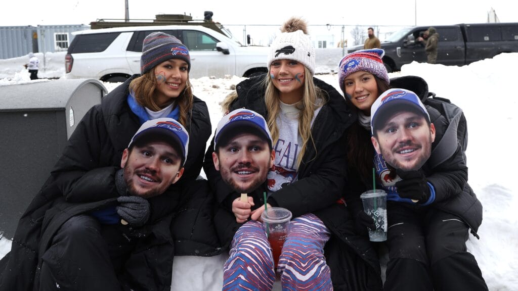 ORCHARD PARK, NEW YORK - JANUARY 21: Bills fans at Highmark Stadium on January 21, 2024 in Orchard Park, New York. (Photo by Timothy T Ludwig/Getty Images)