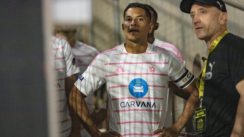 Renzo Zambrano stands in the tunnel ahead of Phoenix Rising's USL Championship clash with New Mexico United