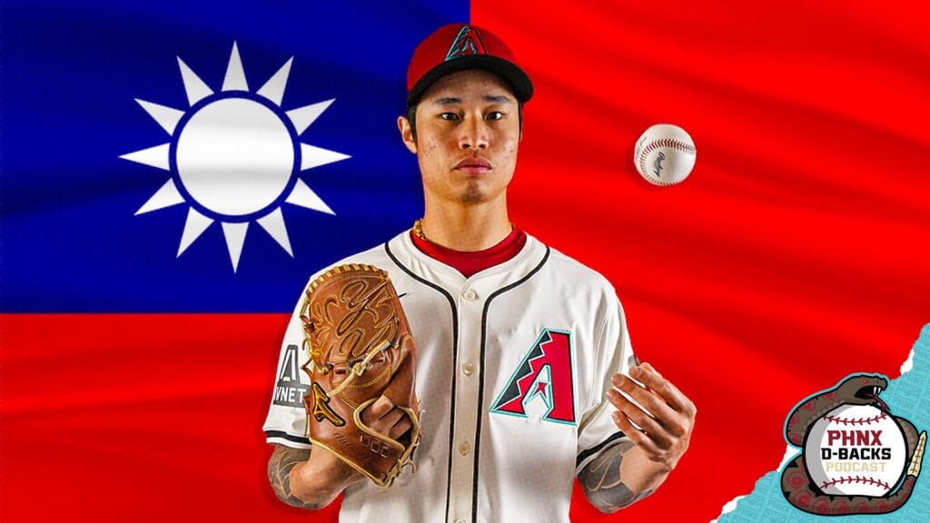 Diamondbacks prospect Yu-Min Lin with Taiwan flag in background