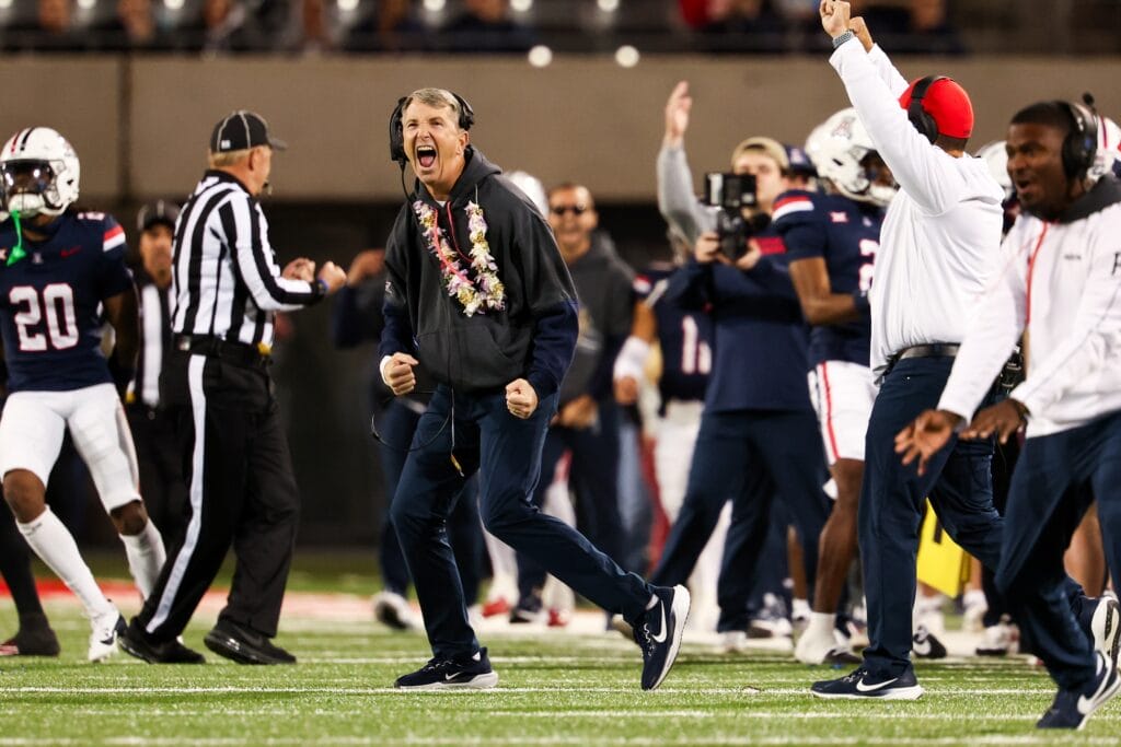 Coach Brent Brennan and the Wildcats ended a five-game losing streak on Friday night. (Aryanna Frank-Imagn Images)