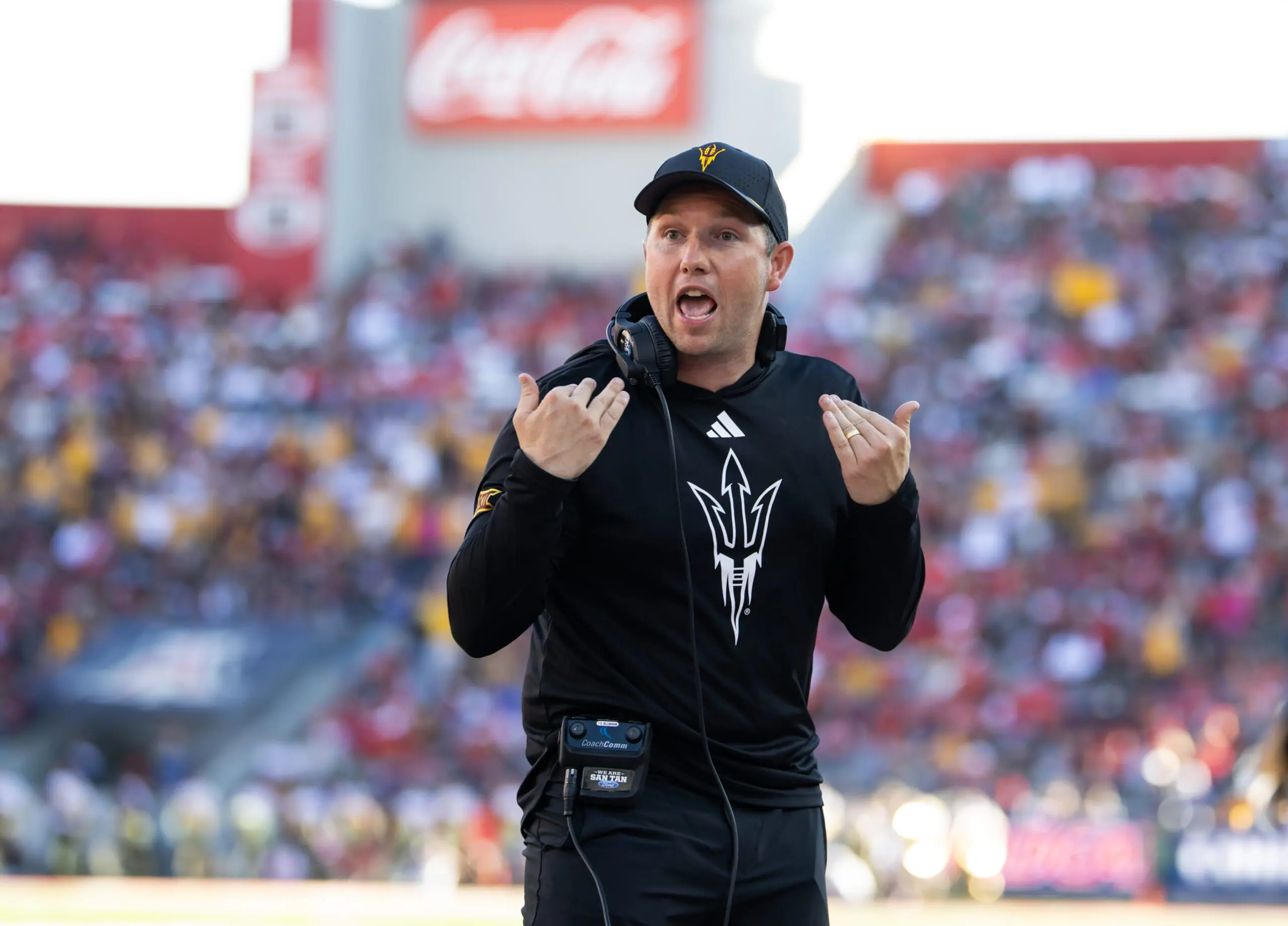 Kenny Dillingham gestures on the sidelines during the Territorial Cup against Arizona.