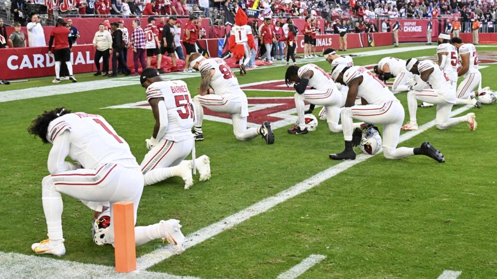 GLENDALE, ARIZONA - DECEMBER 15: The Arizona Cardinals are seen before playing the New England Patriots at State Farm Stadium on December 15, 2024 in Glendale, Arizona. (Photo by Norm Hall/Getty Images)