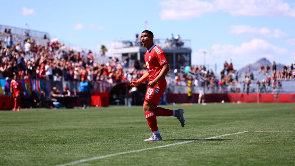 Phoenix Rising's Damian Rivera after equalizing against Sacramento Republic