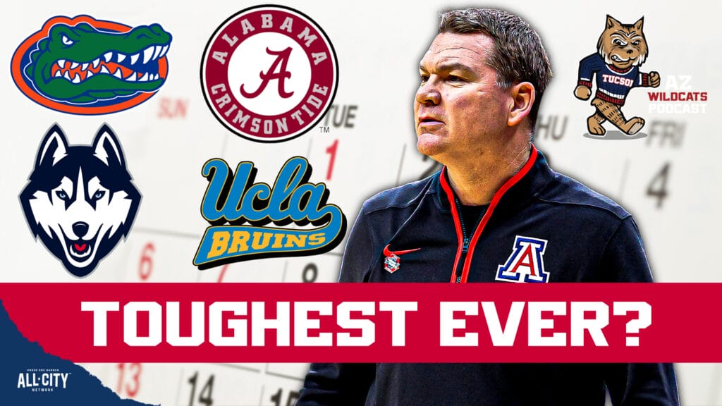 Arizona’s Tommy Lloyd is no stranger to a difficult non-conference schedule. Infact, Lloyd has begun to become known amongst fans for bringing marquee matchups to fans across the country in the non-conference. The 2024-25 schedule is the most difficult schedule in Arizona basketball history according to college basketball reference. Lloyd is not stopping there, the Wildcats currently have the following teams on the docket for the 2025-26 season, Florida, UConn, Auburn, UCLA, and Alabama. Last night, it was announced by CBS’ Jon Rothstein that the Wildcats have added San Diego State University to their non-conference schedule. Will 2025-26 feature the most difficult schedule in the history of Arizona men’s basketball? How can Tommy Lloyd push through this schedule into March and April of 2026?