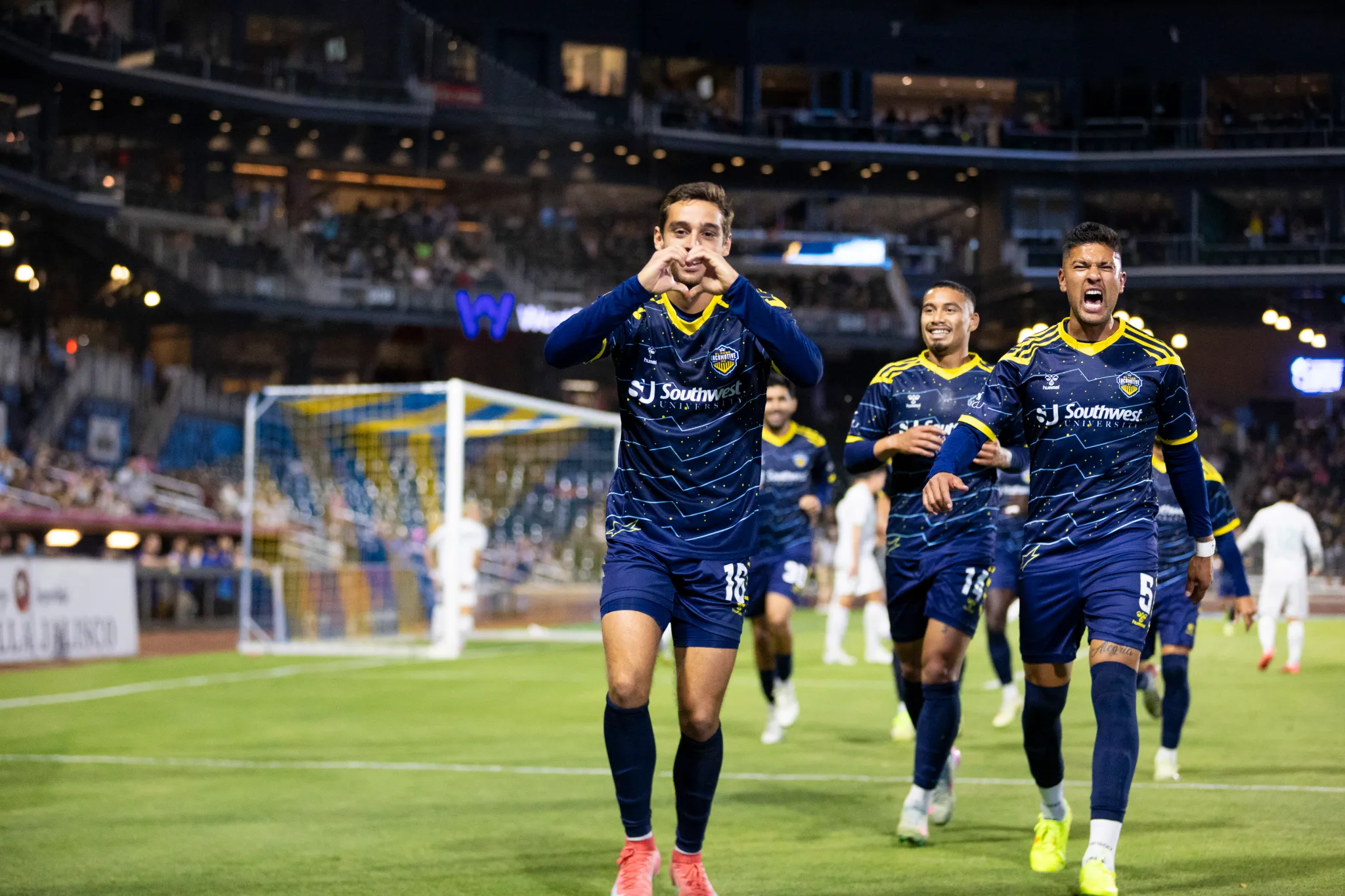 Gabi Torres of El Paso celebrates a goal. Image: El Paso Locomotive FC/Ivan Pierre Aguirre