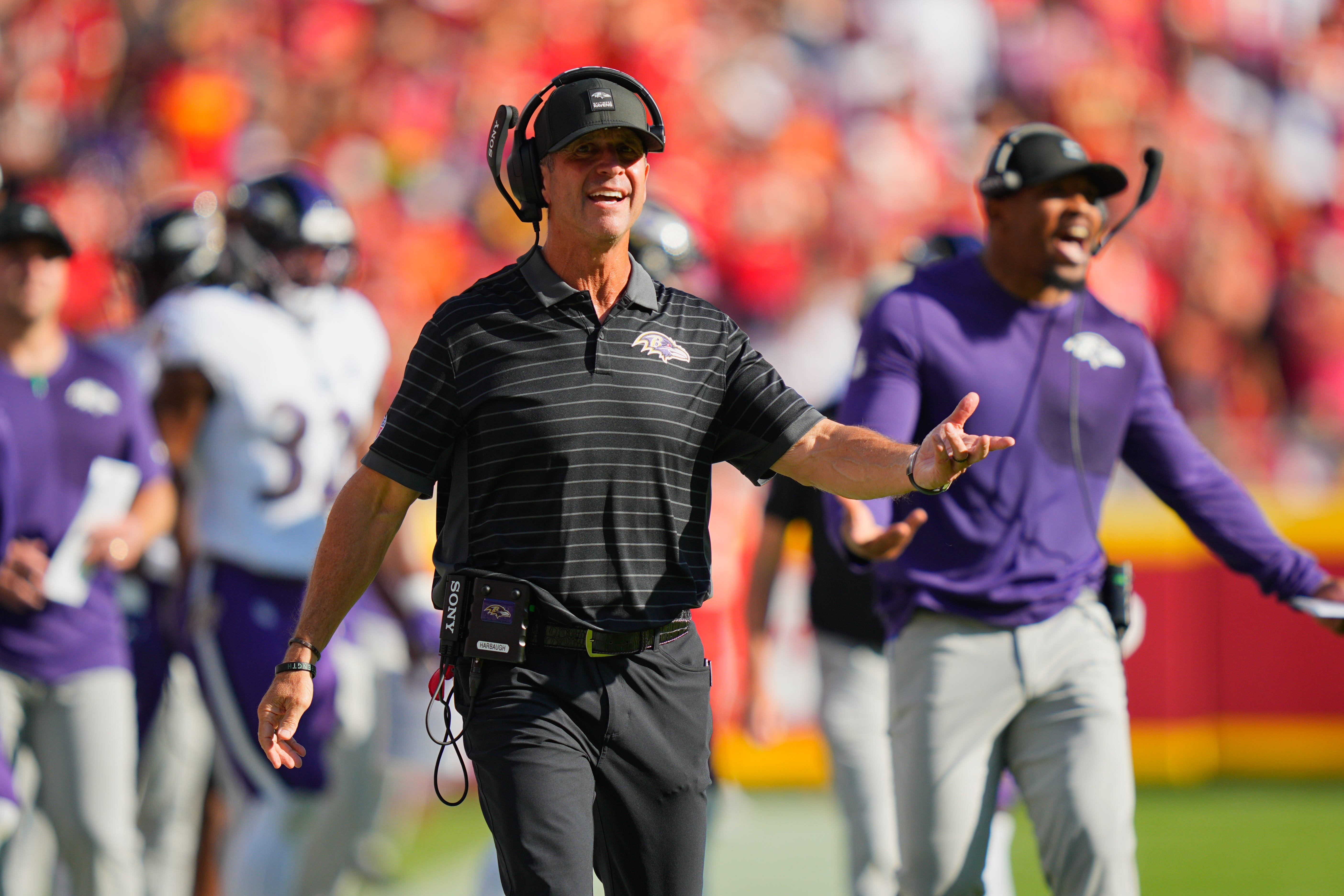 Potential Cardinals head coaching target John Harbaugh, former Ravens head coach.