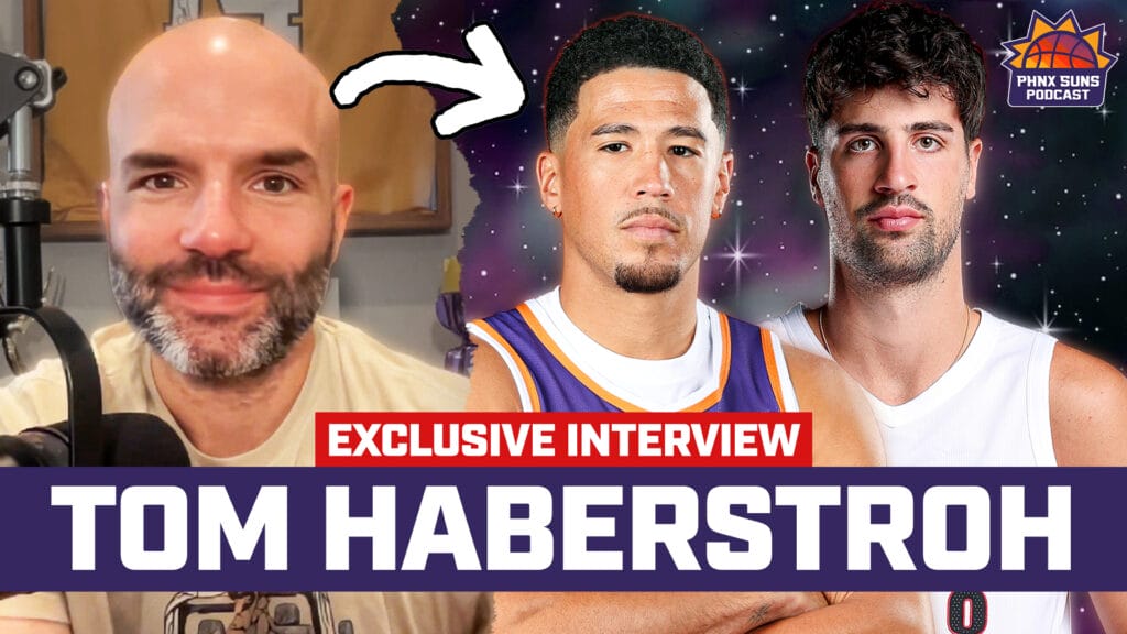 Tom Haberstroh, Suns' Devin Booker and Trail Blazers' Deni Avdija