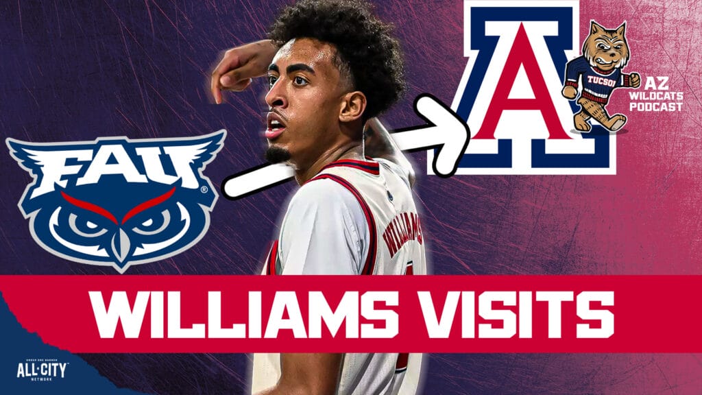 The Arizona Wildcats are still looking to fill their front court void left by Koa Peat and Tobe Awaka’s departures. Could FAU rim protecting transfer Devin Williams be the solution? Williams is reportedly slated for a visit with Arizona and Tommy Lloyd today. How would he fit with Arizona? PLUS! Becky Burke building something special, Jay Friend becomes a program LEGEND, and MORE! Join Damon Fairall and Kevin Thomas on the AZ Wildcats Podcast!