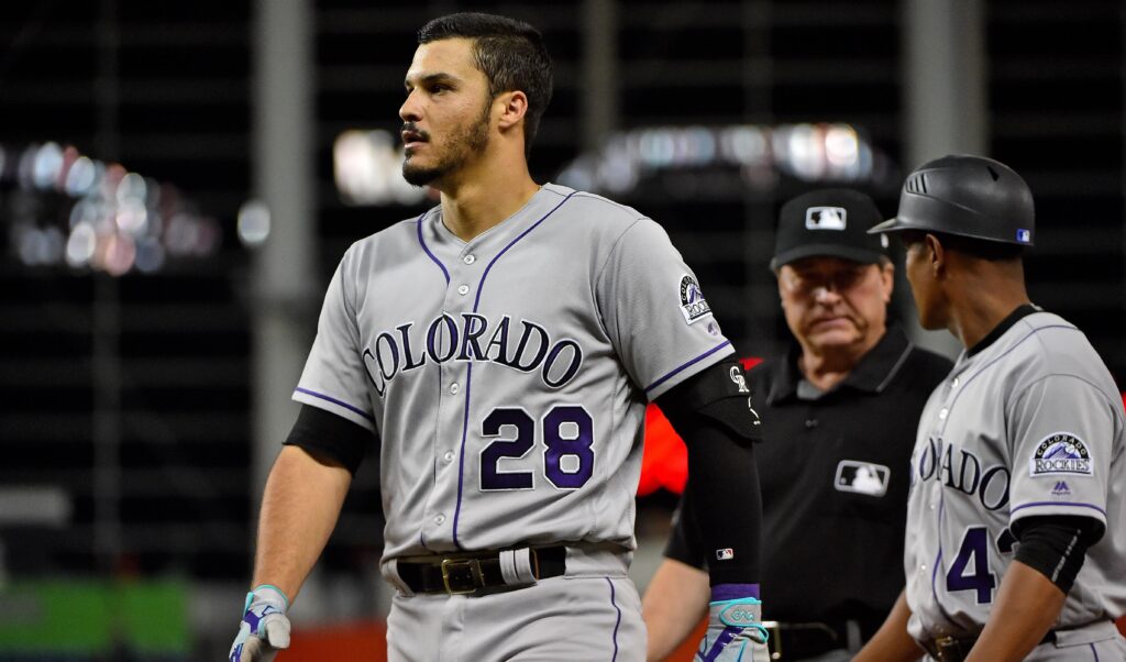 Nolan Arenado hit by pitch on hand, removed from game