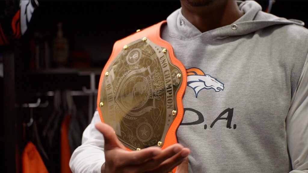 The Broncos’ Uno champion belt is missing. Jerry Jeudy thinks he knows who took it.