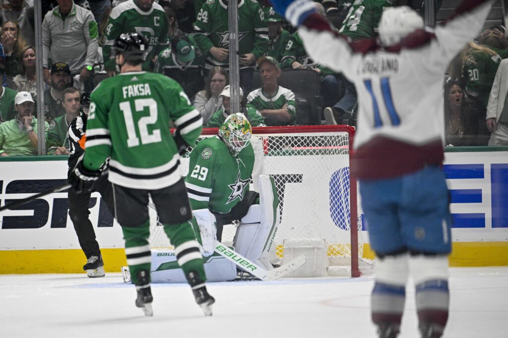Avs forward Andrew Cogliano celebrates Colorado's game-winning goal.