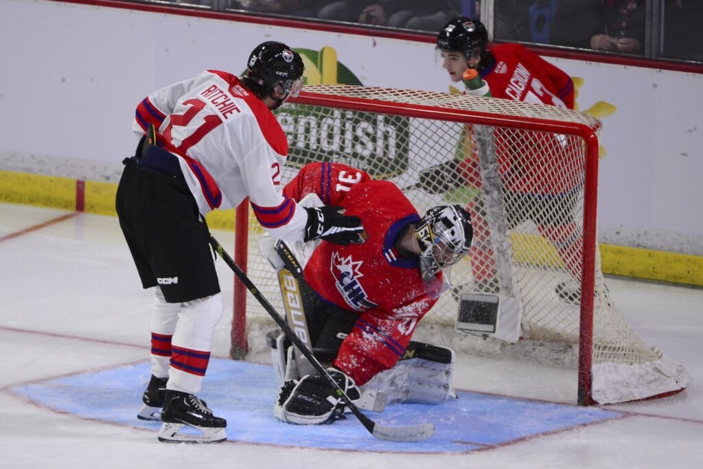 Cal Ritchie scores a goal