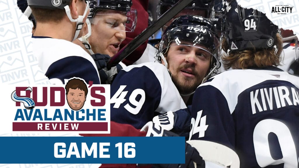 Sam Girard celebrating a win with the Colorado Avalanche