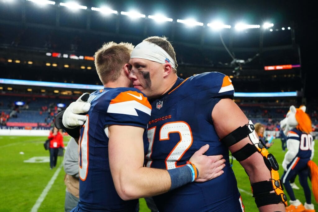Garett Bolles reacts to his extension with the Denver Broncos