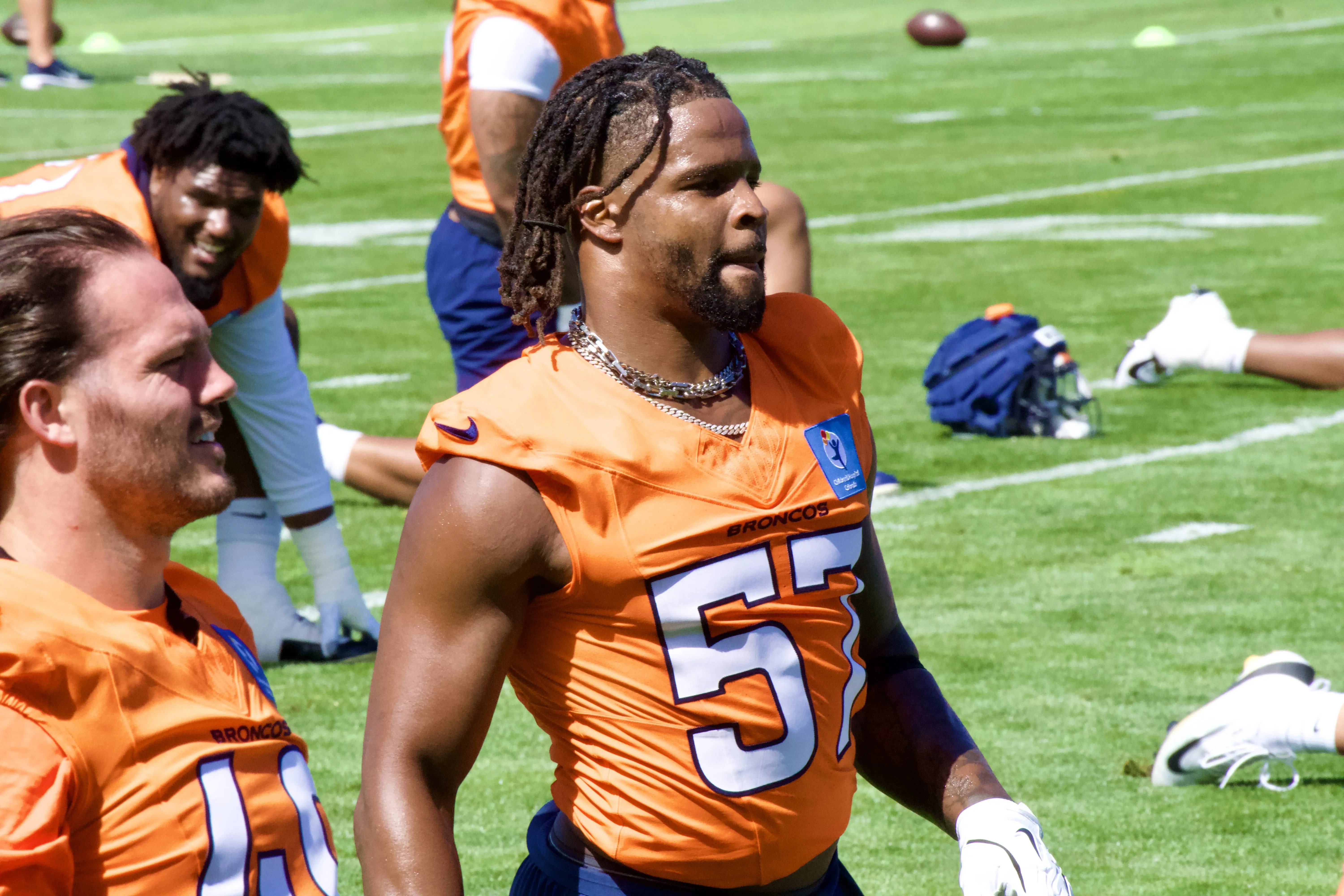 Dre Greenlaw during Denver Broncos training camp