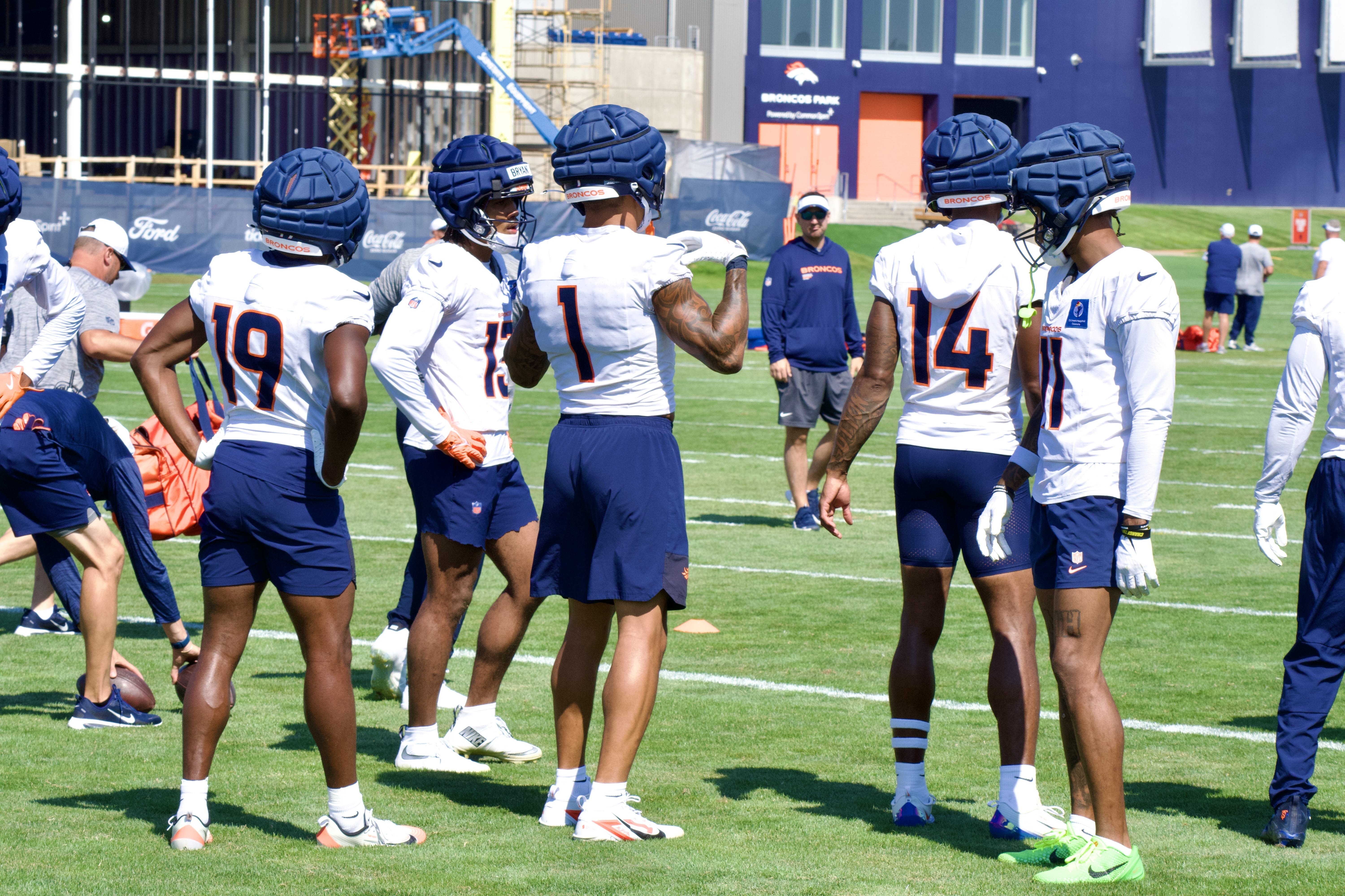 Denver Broncos playmakers during training camp practice.