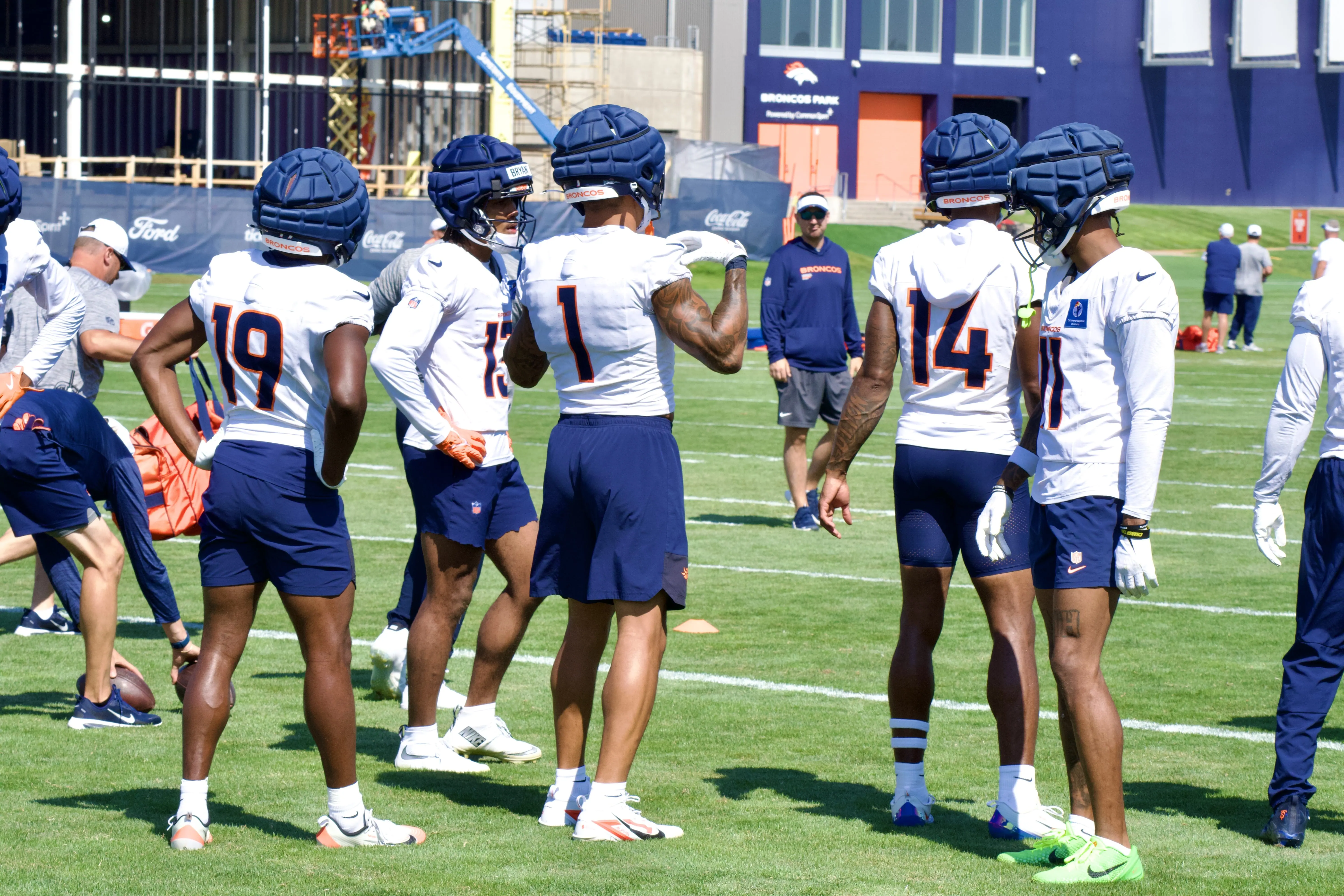 Denver Broncos playmakers during training camp practice.