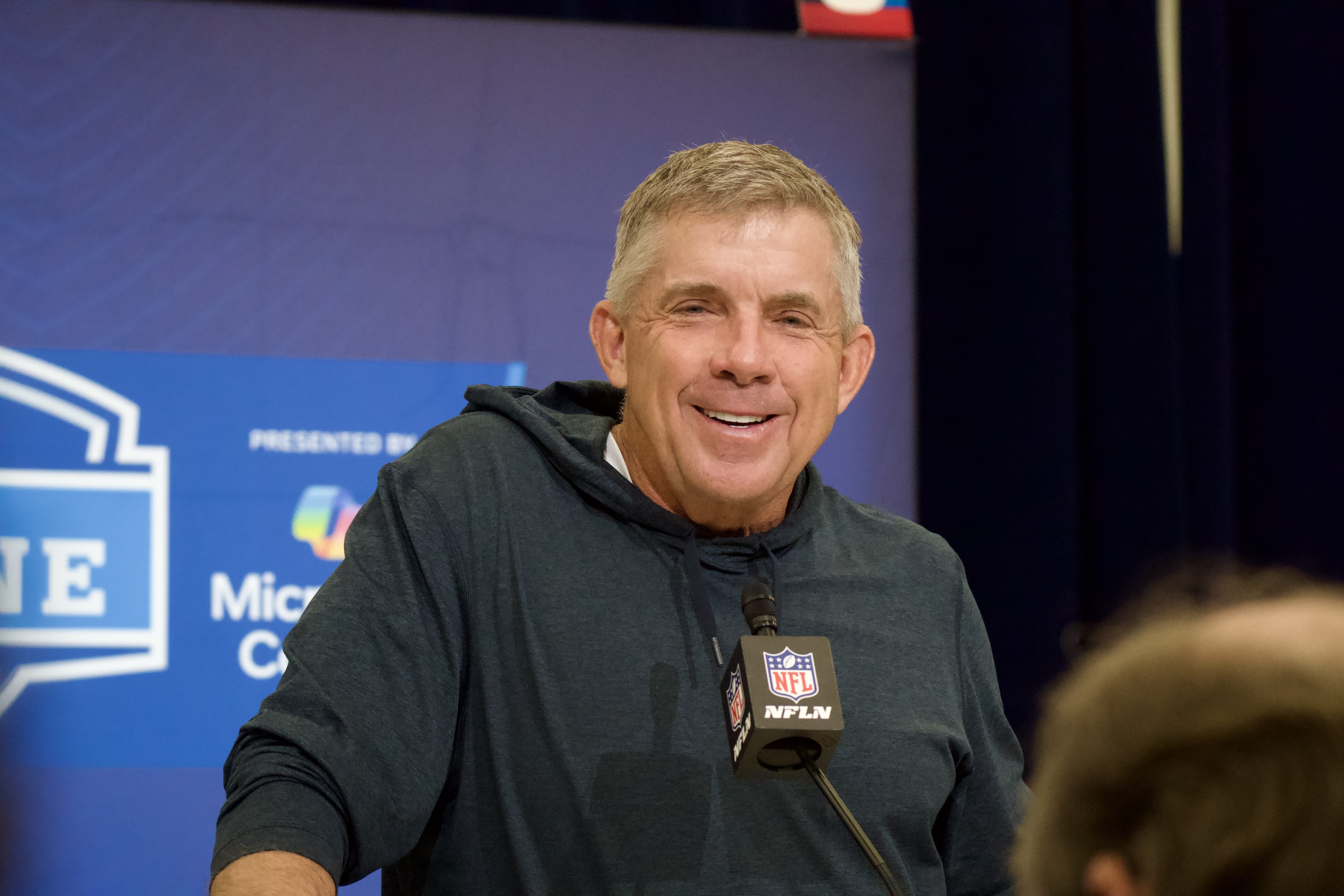 Broncos head coach Sean Payton addressing the media at the NFL Combine