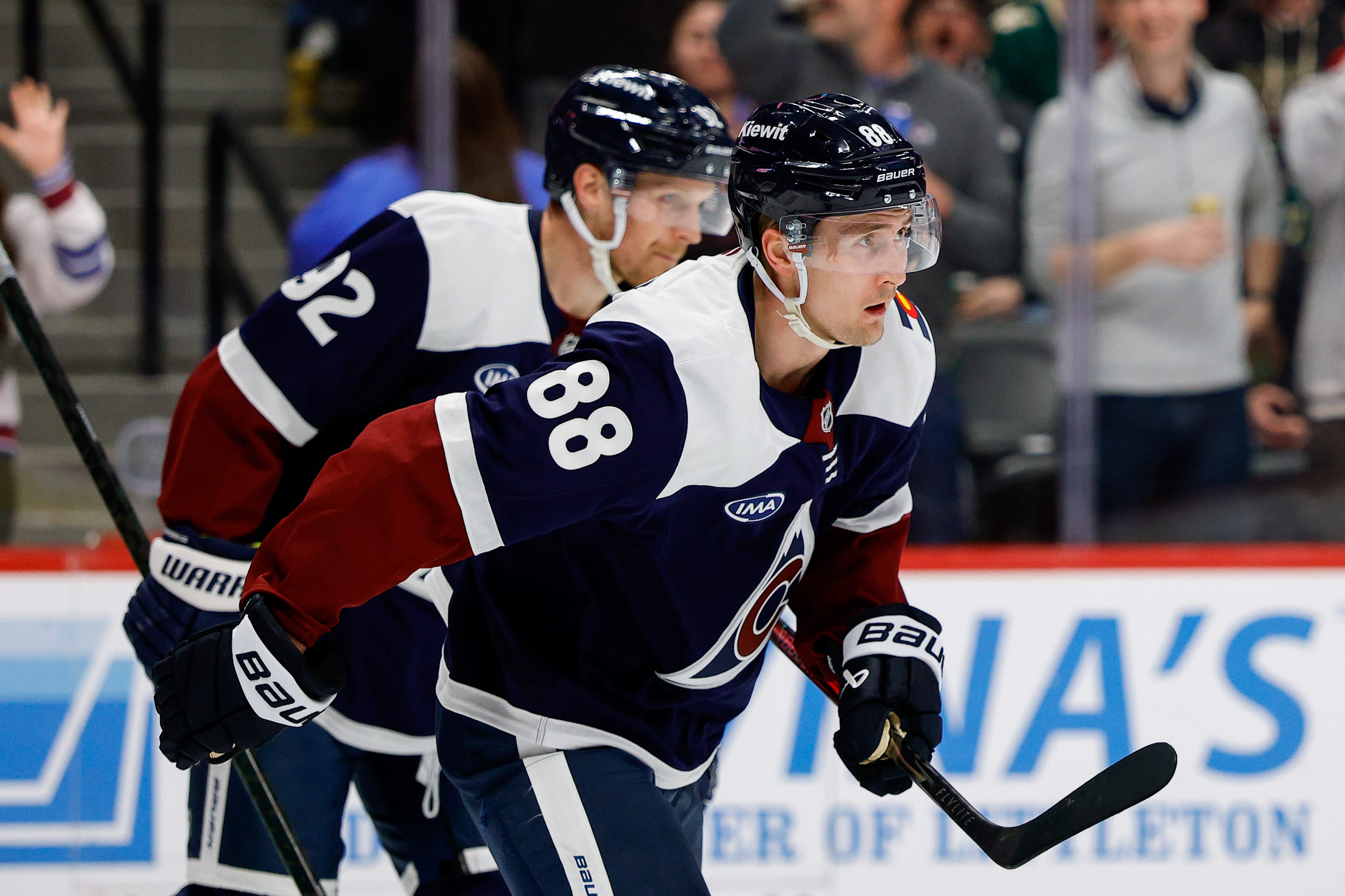 Colorado Avalanche center Martin Necas (88) after scoring a goal in the second period against the Minnesota Wild at Ball Arena. Mandatory Credit: Isaiah J. Downing-Imagn Images