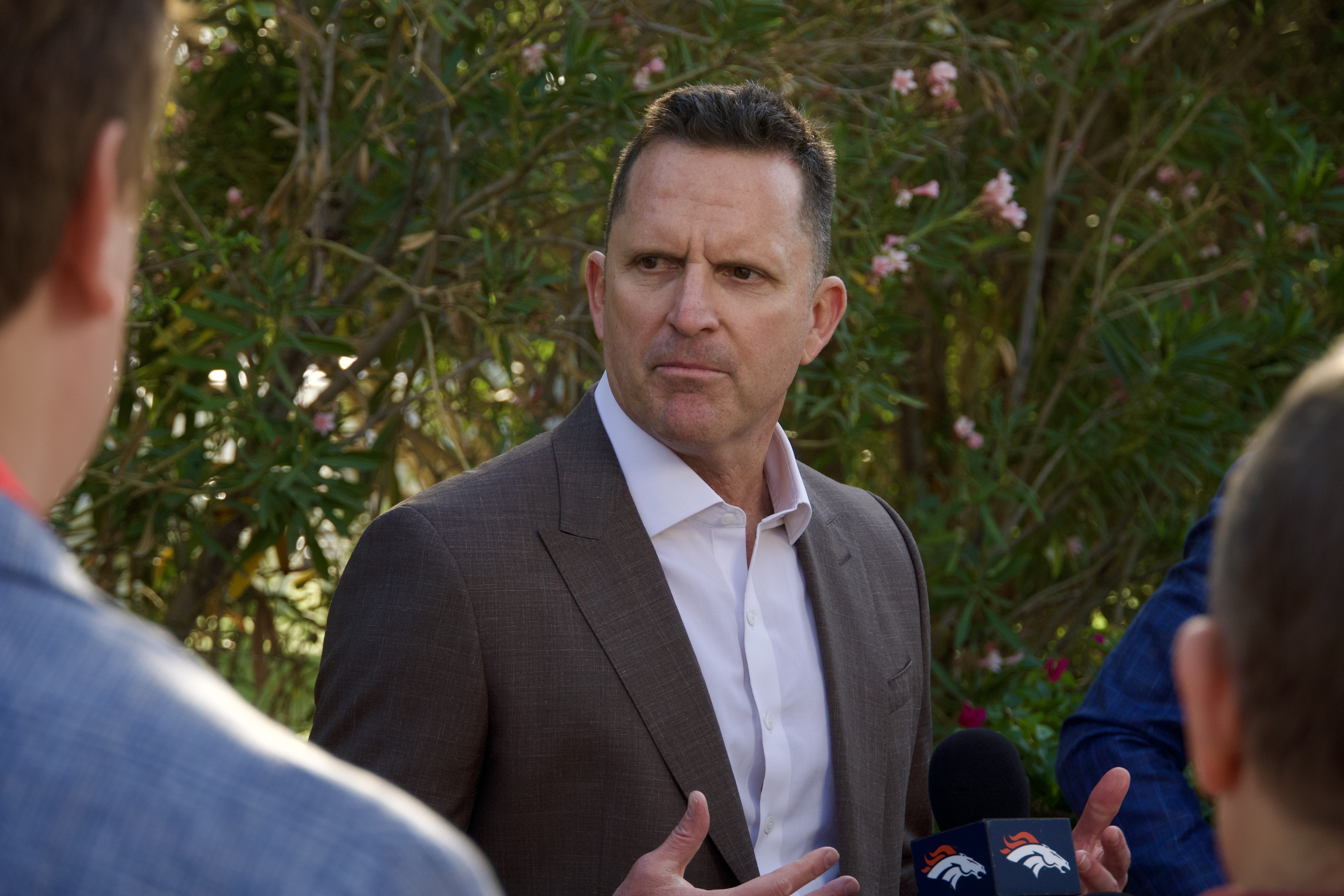 Denver Broncos' general manager George Paton speaking to reporters at the NFL Annual League Meeting. Photo credit: Ryan Greene, DNVR