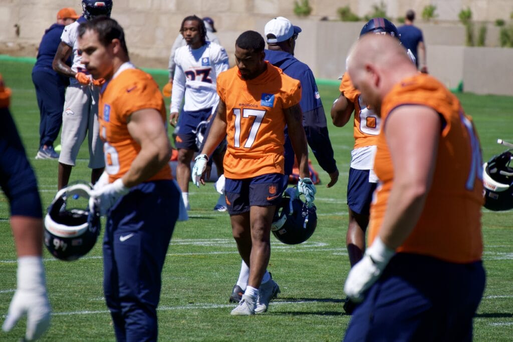 Jaylen Waddle attending Denver Broncos' OTA practice.
