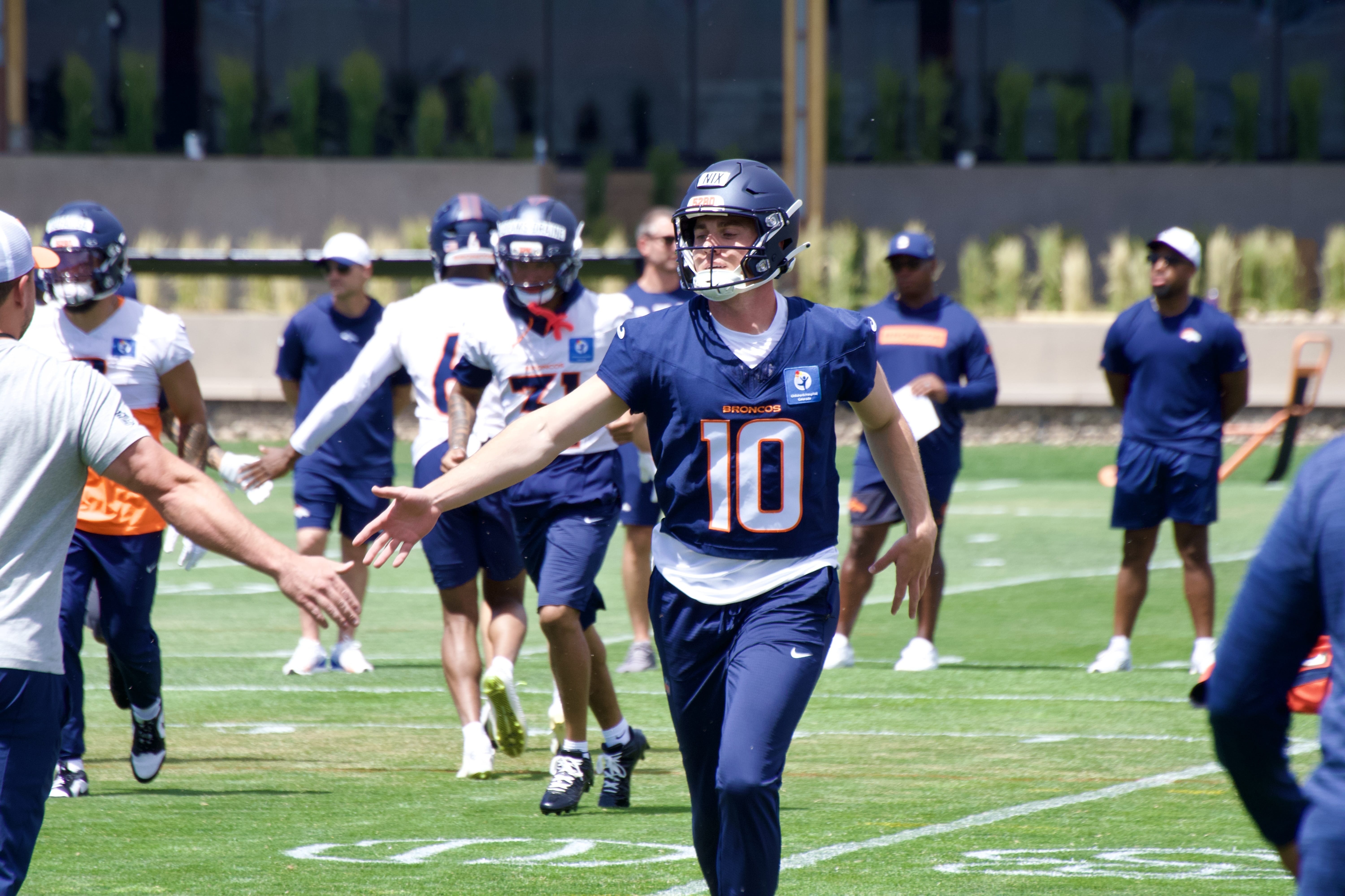 Bo Nix practicing for the first time this offseason during the Denver Broncos' mandatory minicamp practice on Tuesday, June 16, 2026. Photo credit: Ryan Greene
