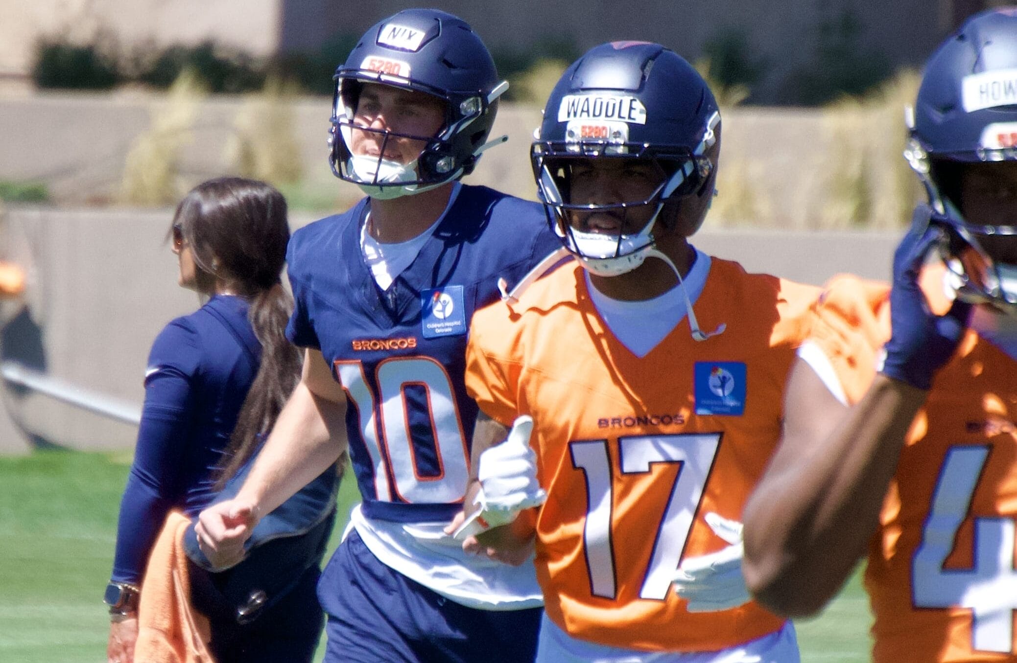 Bo Nix and Jaylen Waddle participate in Denver Broncos' mandatory minicamp in June, 2026. Photo credit: Ryan Greene