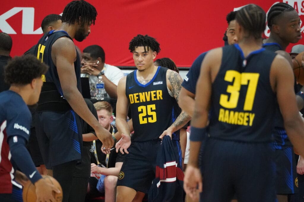 KJ Simpson playing for the Nuggets at Summer League