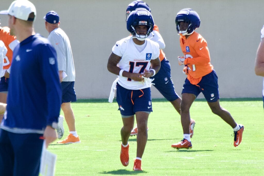 Jaylen Waddle at Denver Broncos' training camp practice on Tuesday, August 4, 2026. Photo credit: Ryan Greene